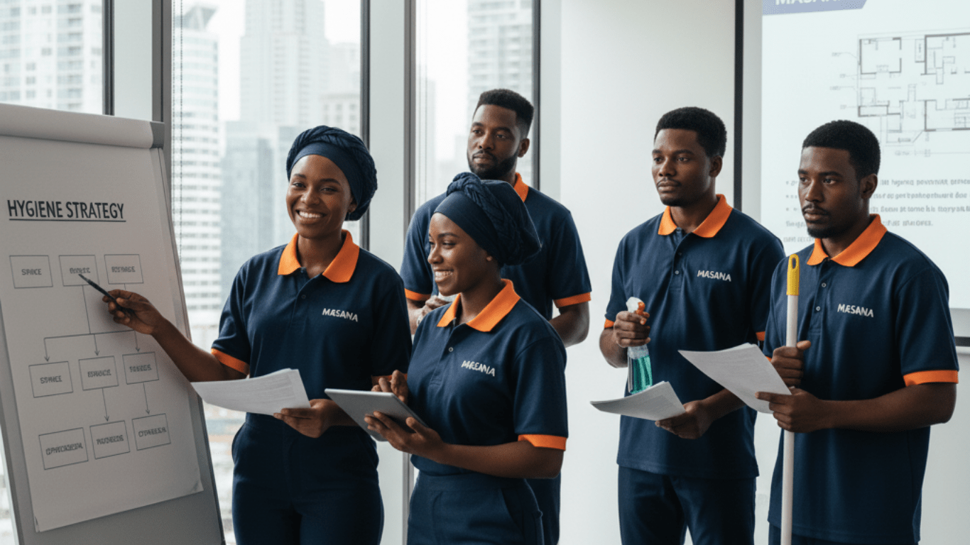 Masana Hygiene team presenting cleaning strategy